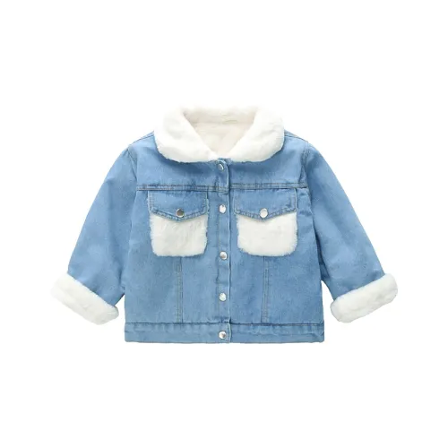 SHIBU Цвет Облако Мышка Кроличий мех Джинсовый хлопок Пальто Все Сезон Нон-Стоп Джинсовый синий Пре-Школа Утеплённые куртки