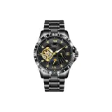 Черный корпус, черный циферблат, стальной ремешок