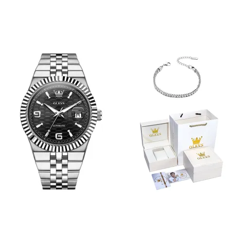 OLEVS Механический механизм ремешок из нержавеющей стали черный циферблат мужские часы