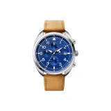 Коричневый кожаный ремешок с серебряно-синим