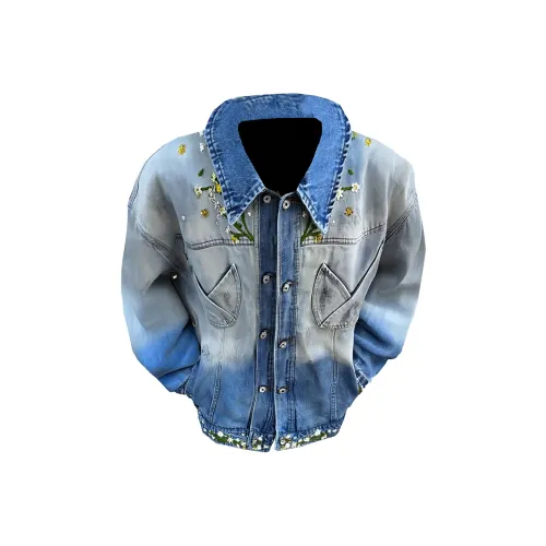 W9H2 Синий [Утонченный Цветочный Вышивка] Унисекс Бейсбольные Джерси