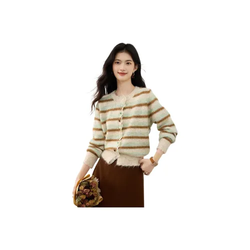 SHANGJING Абрикос + Светло-зеленый Женский Трикотаж