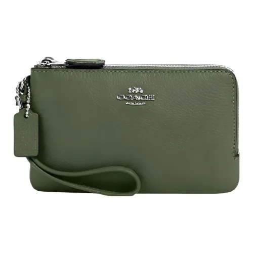 COACH Corner Zip Галечная кожа Запястье Сумка Клатч Маленький Женский Оливково-зеленый