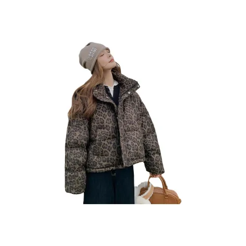 GUOZHEN Коричневый Леопардовый принт Унисекс Пуховики
