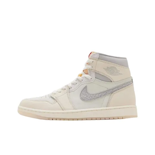 Jordan Air Jordan 1 Противоскользящий Устойчивый к износу Высокий Топ Винтажные Баскетбольные Кроссовки Мужские Белый Серый