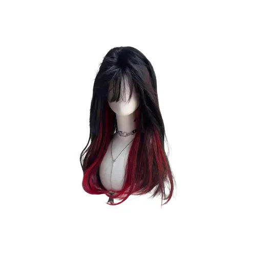 YOSEE Черный Красный Акцент Принцесса Cut Длинные Прямые Волосы Перука Набор COS Аниме Готический Реальные Волосы Полная Перука