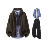 Шоколад коричневый + сапфирово-синий рубашка + черный галстук + черные штаны