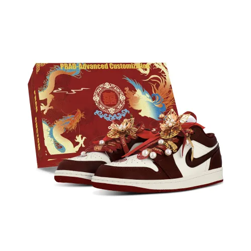 Jordan Air Jordan 1 Устойчивые к истиранию Низкие Топы Винтажные Баскетбольные Кроссовки Унисекс Красный Золото