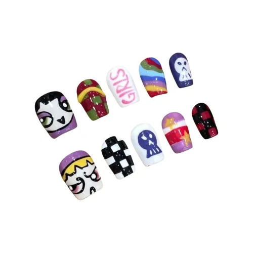 Rui Jin Мультяшный Атмосфера Милый Influencer Бесплатно False Nail Укороченный Короткий LADDER Многоцветный Jump Цвет Клетчатый 16mm