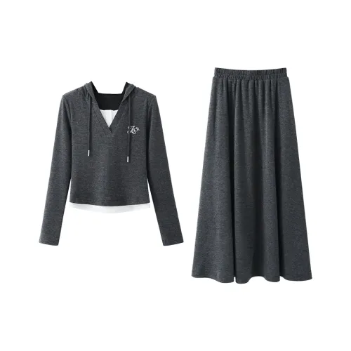 XIMENG Темно-серый женский комплект с юбкой