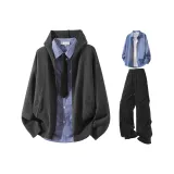 Угольный серый + сапфирово-синий рубашка + черный галстук + черные штаны