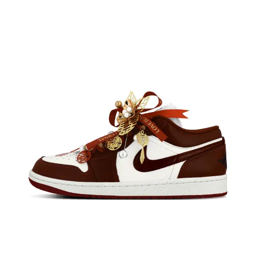 Jordan Air Jordan 1 Устойчивые к истиранию Низкие Топы Винтажные Баскетбольные Кроссовки Унисекс Красный Золото