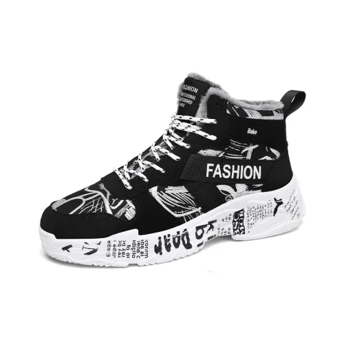 Bake Толстая подошва Высокие кеды Черные и Белые с флисовой подкладкой Унисекс