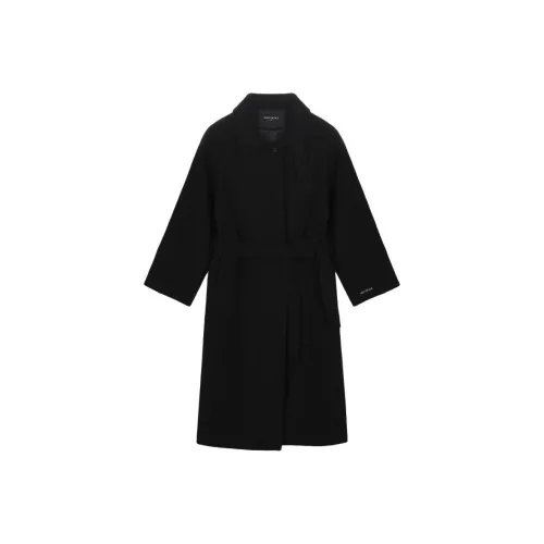 Nick Nicole Fw25 Шерсть Реглан BALMACAAN Длинное пальто_Черное пальто Женское