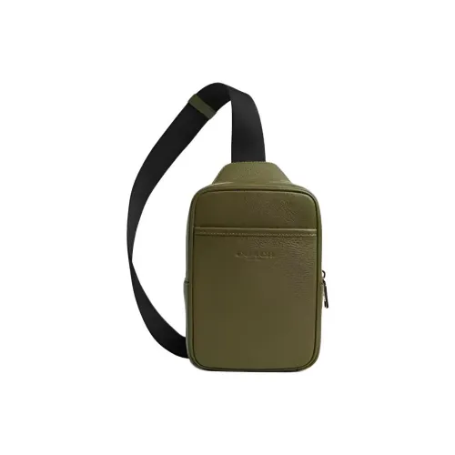 COACH Turner Pebble Leather Sling Bag Unisex Olive