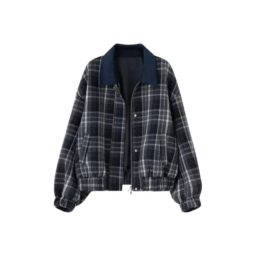 SOON FLOWER Синий Серый Клетка Женская Куртка