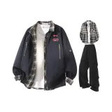 Темно-синий, синий + черный, рубашка + черные штаны