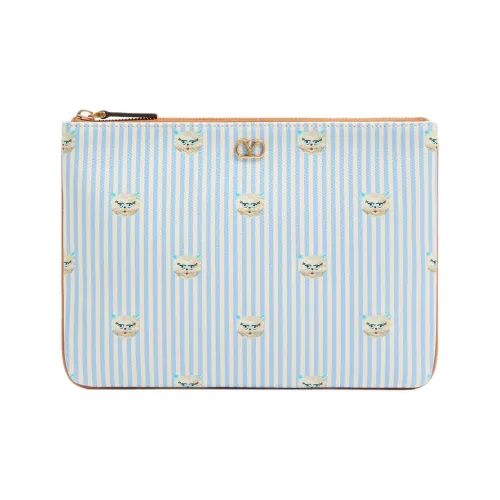 Valentino Vlogo Signature Grained Телячья кожа Клатч Женские Синий Айвори Белый