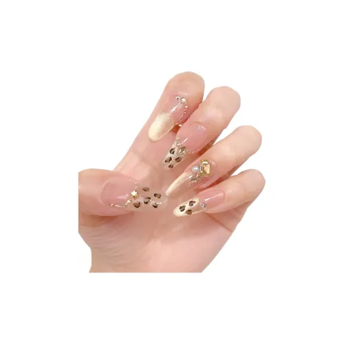 T Z Sunset Melting Gold Шампанское Сверкающий страз False Nail MID Длина (размер в длину) Заостренный Миндаль Длинный Кофе Градиентный Французский