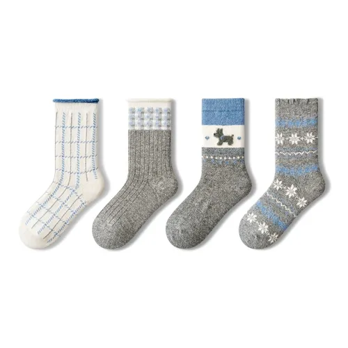 PRIMEET Fair Isle Синий 4 пачки Женские носки до икры MID