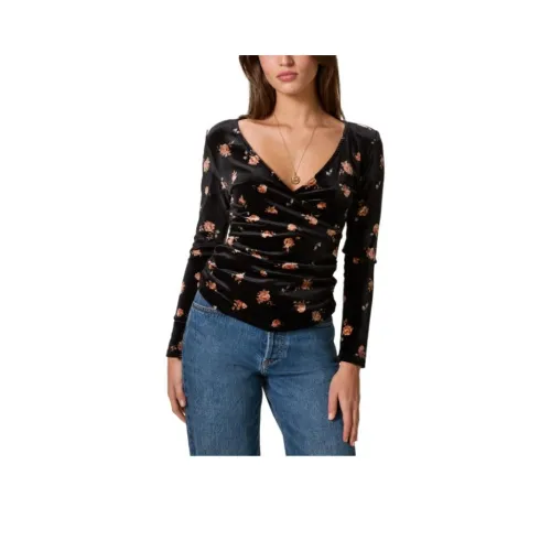 Rouje Черный цветочный узор Женские T-рубашки