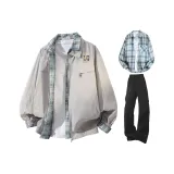 Светло-серый + светло-синий рубашка + черные штаны