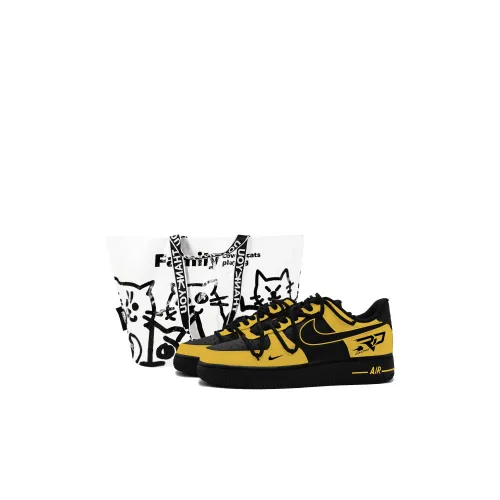 Nike Air Force 1 Racing Bumblebee Устойчивые к истиранию Низкий Топ Скейтбординг Кроссовки Черный Желтый Детский