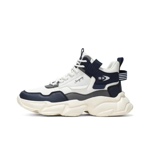 Binary Амортизация Легкий Увеличение Высоты MID Топ Толстая Подошва Мужские Белый Синий