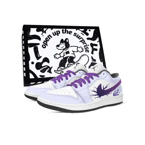 Jordan Air Jordan 1 Time Rift Box Устойчивый к истиранию Низкий Топ Винтажные Баскетбольные Кроссовки Унисекс Фиолетовый