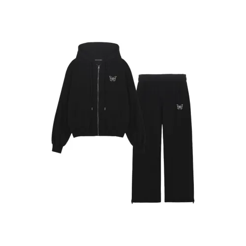 Nick Nicole Fw25 Butterfly Теплый Хлопок Sweat Комплект UP_Черный Повседневный Костюм Женский