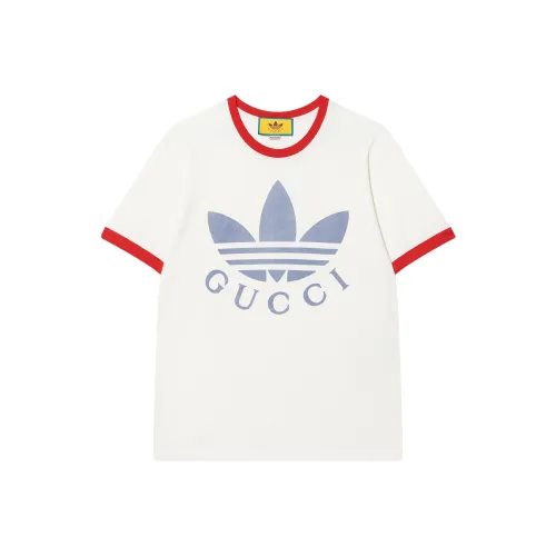 GUCCI X ADIDAS Collaboration Рукав с спущенным плечом T-рубашка Женская Белая