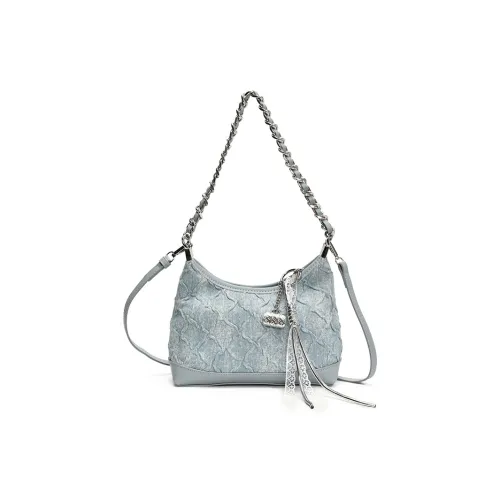 morellybear Панель из полиуретана (ПУ) Деним Сумка через плечо Стандартная Женская Синий Серебряный