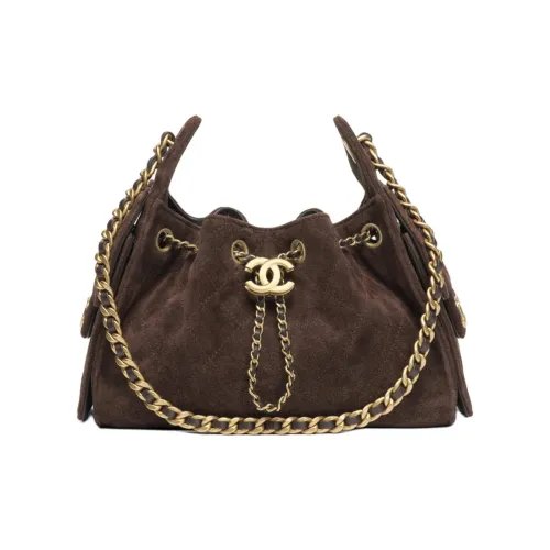 CHANEL 25Bag Замша с коровьей кожей Сумка через плечо Мини Женская Темно-коричневый
