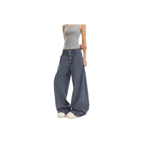 JZWSTUDIO Blue Plaid Unisex Casual Pants JZWSTUDIO Синие Клетчатые Унисекс Повседневные Штаны