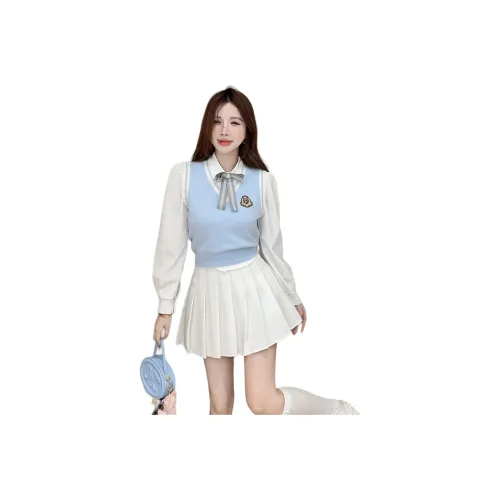 SNZX Комплекты одежды Жилет+Рубашка+Юбка с оборками Женская Униформа