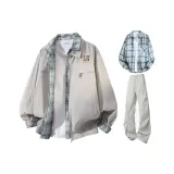 Светло-серый + светло-синий рубашка + светло-серые штаны