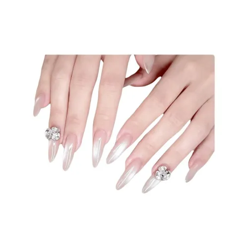 T Z Свет Chasing Кошачий глаз Сверкающий страз Ручная работа False Nail MID Длина Телесный Однотонный Бесшовный Прозрачный