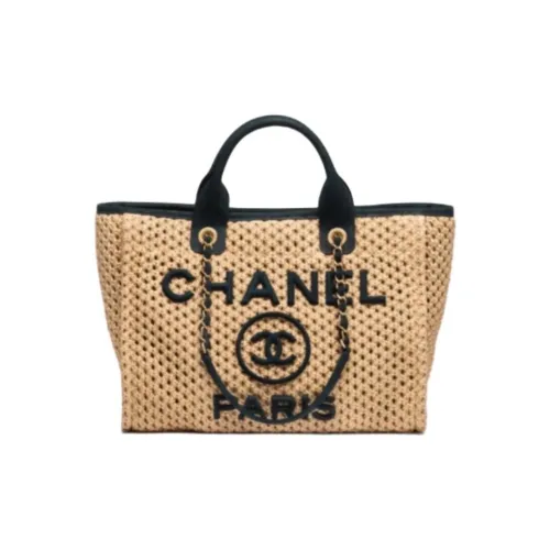 CHANEL Телячья кожа с плетением из соломы Сумка Женская Бежевая и Черная