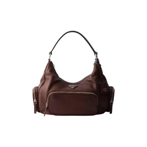 PRADA Сумка-хобо из кожи буйвола средний размер плечо женская цвет какао-коричневый