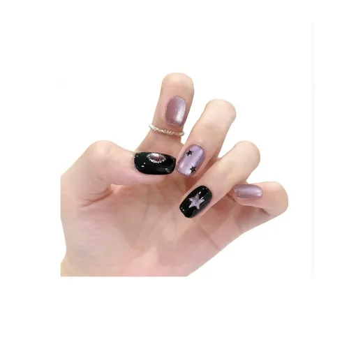 T Z Осень и зима Сверкающий Фантастический фиолетовый Звезды False Nail MID Длина (размер в длину) Заостренный Миндаль Длинный Фиолетово-черный Градиентный Кошачий глаз