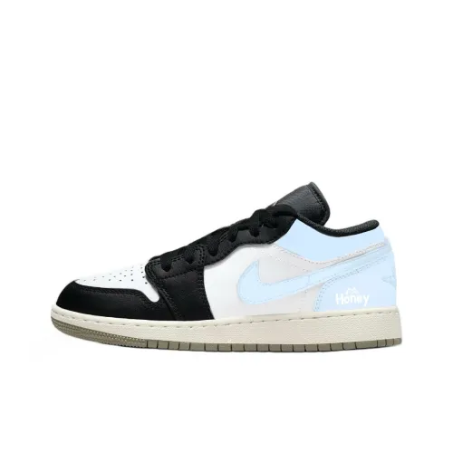 Jordan Air Jordan 1 Soufflé Slip Resistant Abrasion Resistant Низкий Топ Детские Баскетбольные кроссовки Светло-синие Унисекс