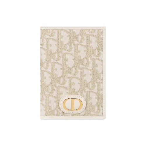 DIOR 30 Montaigne Хлопок с коровья кожа Держатель для паспорта Женский Экрю