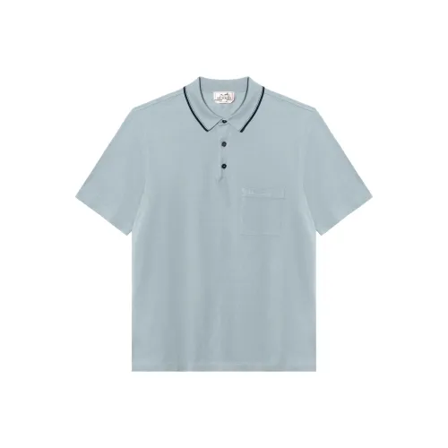 HERMES Мужская рубашка поло цианового цвета
