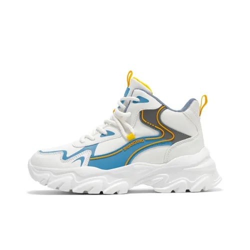 Binary Амортизация Легкий Высокий Топ Толстая Подошва Кроссовки Мужские Белый Светло-Синий