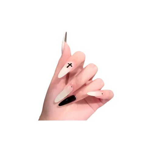 T Z Осень и зима Западный Черный белый Крест Элегантность False Nail Миндаль Длинный Телесный Однотонный Французский