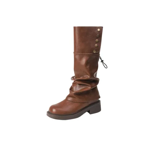 Zubumei Женские высокие сапоги на каблуке 8 см коричневые