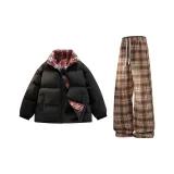 Чёрный топ + кофейные штаны