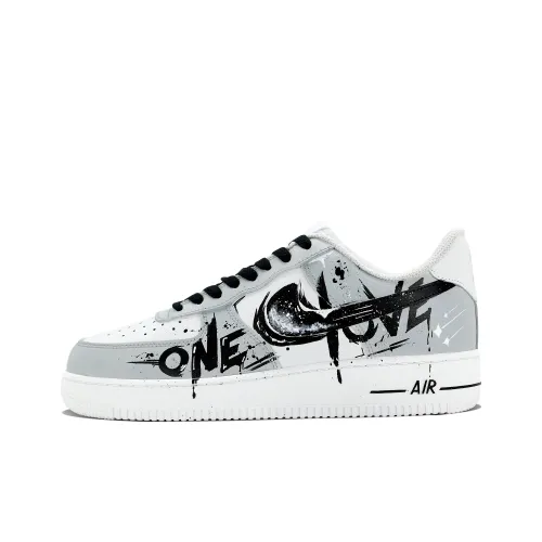 Nike Air Force 1 Уличный Love Style Амортизация Износостойкий Низкий Топ Скейтборд Кроссовки Унисекс Черный Серый