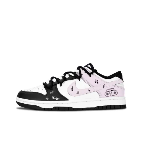 Nike Dunk Черный Белый Веселье Нота Устойчивый к абразиву Низкий Топ Скейтборд Кроссовки Унисекс Розовый