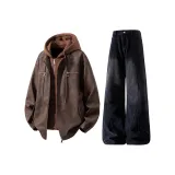 Кофейный топ + черные штаны